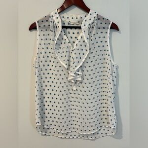 Pleione White and Blue Dot Sheer Ruffle Blouse